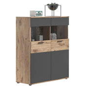 Buffet alto 2 porte in vetro – Grigio antracite e rovere chiaro – SELMA