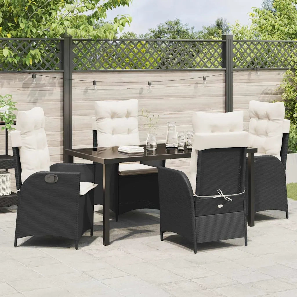 Set da Pranzo per Giardino con cuscino 5 pcs Nero polyrattan