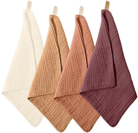 Set di asciugamani per viso 4 pezzi - Asciugamani per viso morbidi - Mousseline assorbente - Asciugamani per viso riciclabili - 23x23 cm