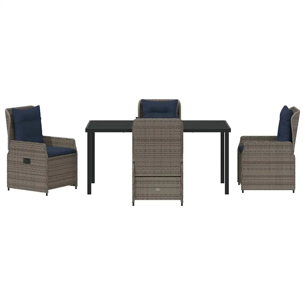 Set da Pranzo per Giardino 5 pcs Grigio Poly Rattan