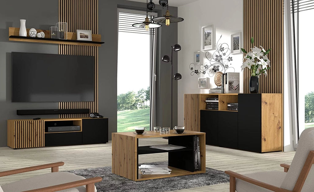 MOBILE TV COMO' MADIA  SOGGIORNO AURIS 180x42x82cm ROVERE NERO OPACO