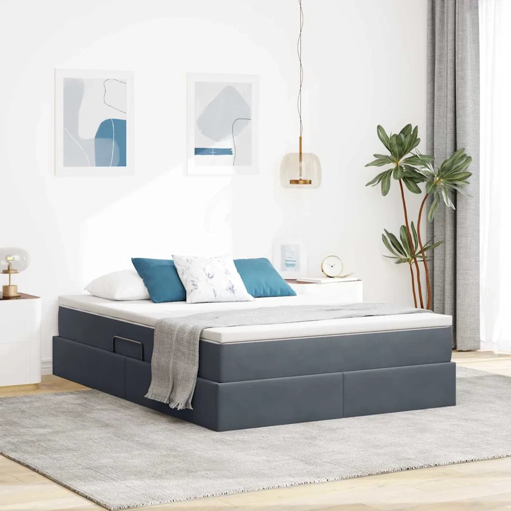 Letto con contenitore e materasso Grigio scuro 140 x 190 cm