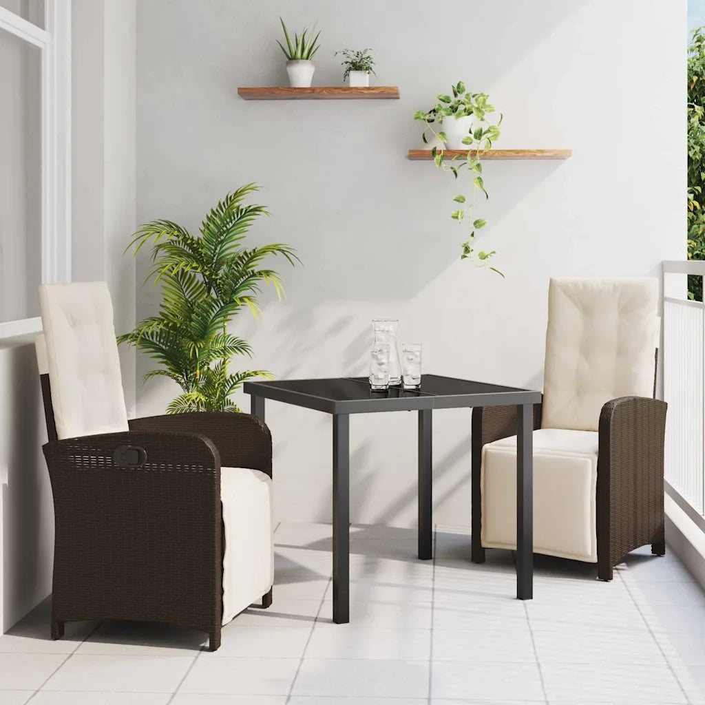 Set da Pranzo per Giardino con cuscino 3 pcs Marrone polyrattan