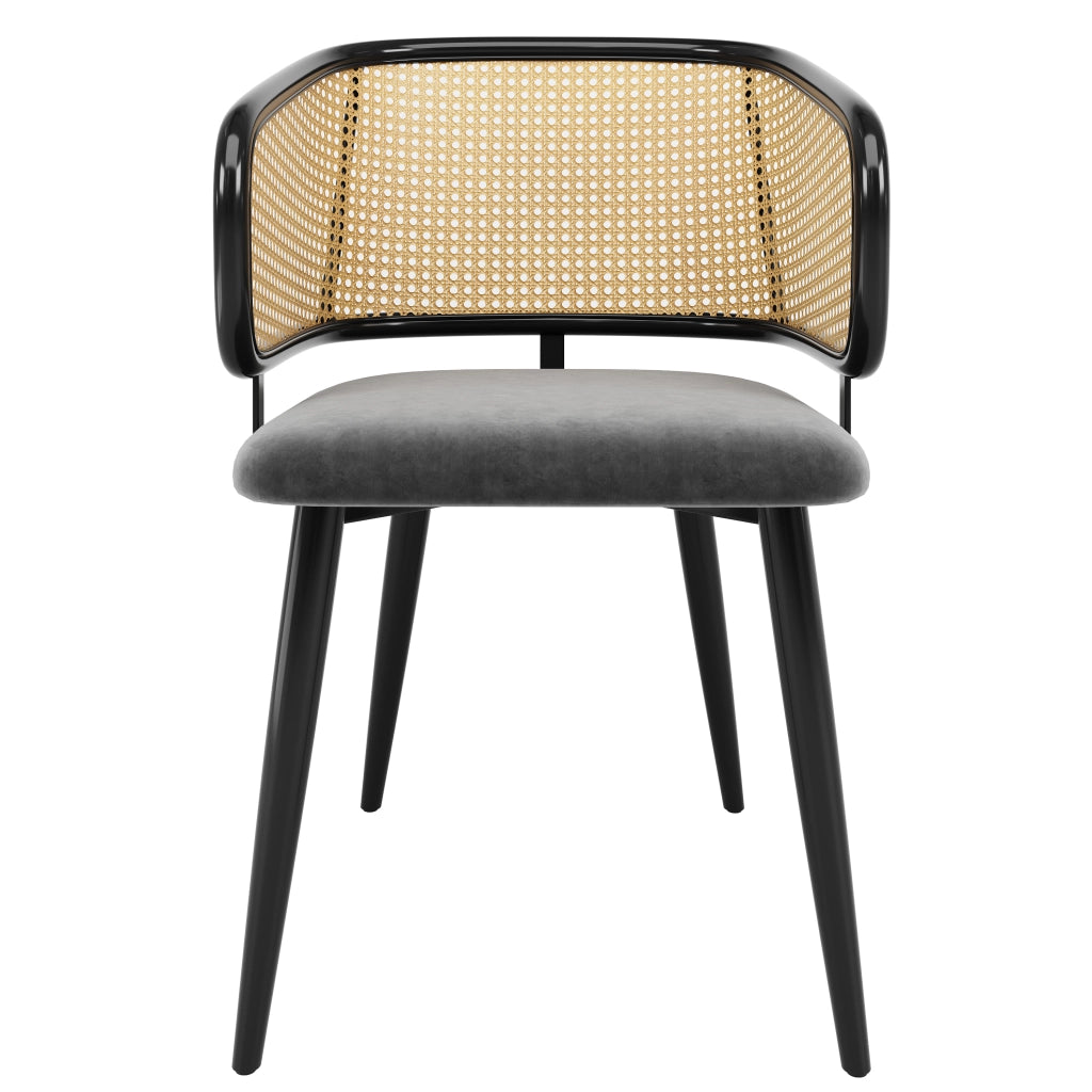 2 sedie da pranzo in rattan con cuscino in velluto e design antiscivolo gambe in ferro effetto legno grigio
