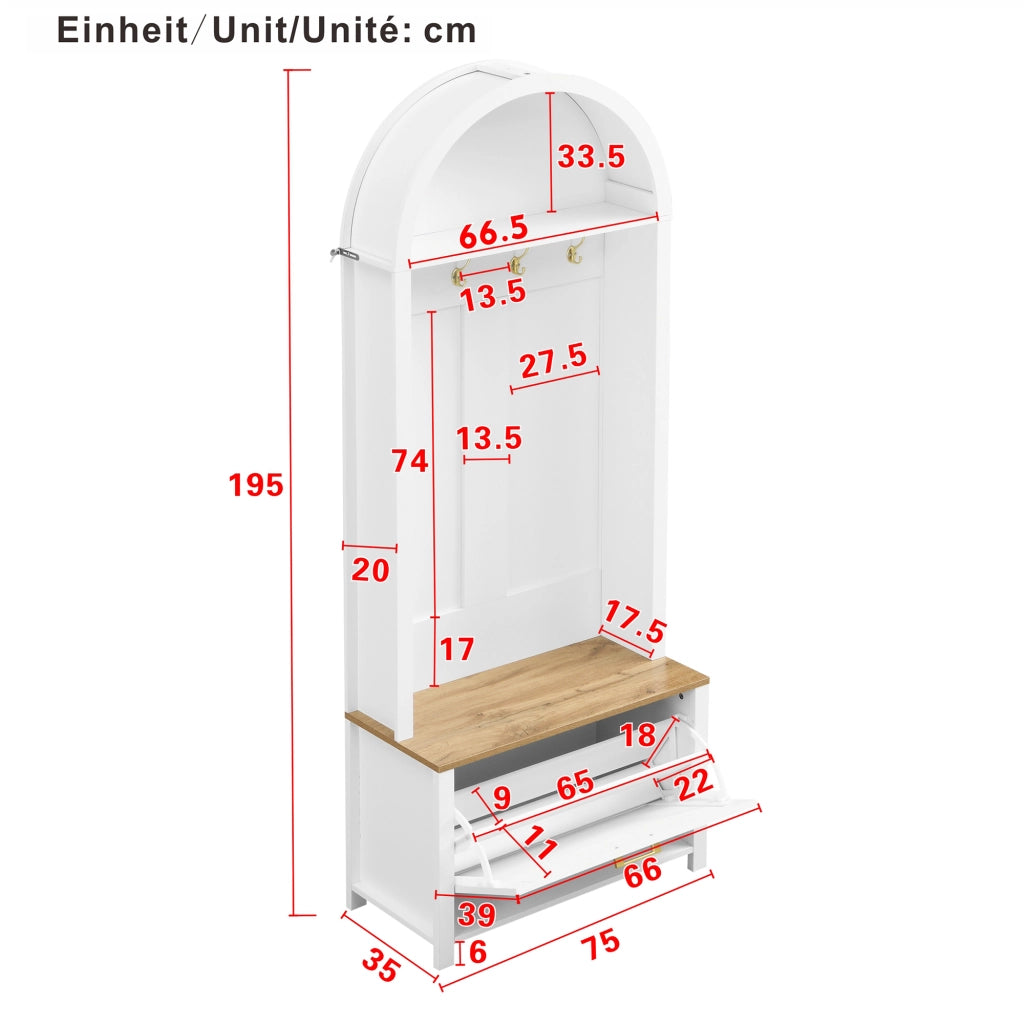 Scarpiera con Appendiabiti, Ripiani e Ganci ¨C MINIMAL ¨C Legno MDF, Metallo, Ingresso