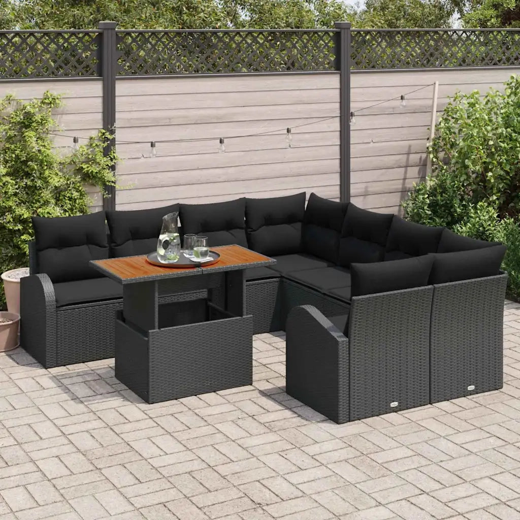 Set Divano da Giardino con archiviazione 9 pcs Nero Poly Rattan 3358305