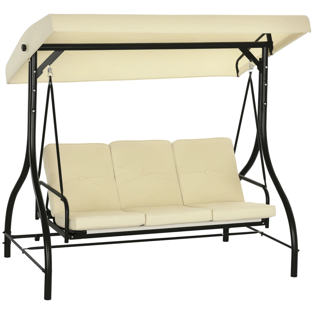 Dondolo da Giardino 3 Posti con Tettuccio Regolabile ¨C Minimal ¨C Tessuto Beige e Metallo Nero