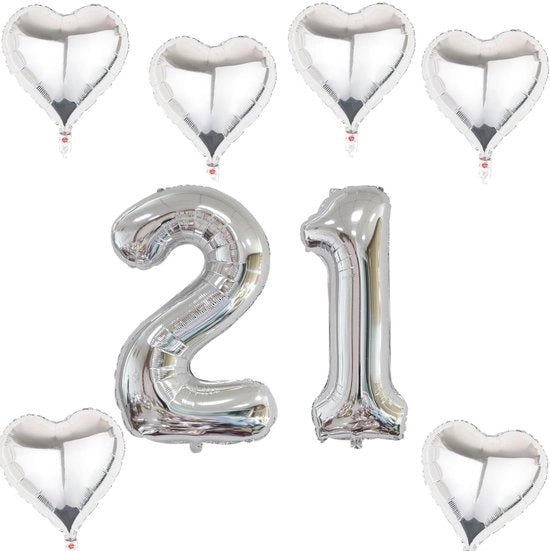 Foglia di palloncino XXL 40 pollici - Palloncino numerico 21 - Decorazione per compleanni - Palloncino argentato - Alta resistenza alla forma - Pressione di riempimento costante