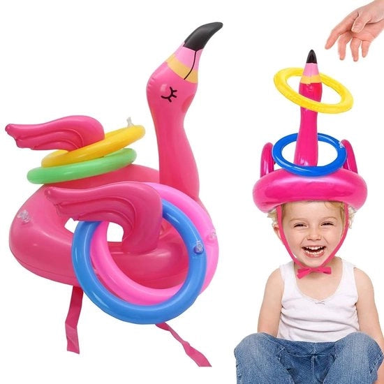 Giocattolo inflatabile in forma di flamingo - Set di 5 pezzi - Accessori per piscina - Giochi per feste di compleanno - Materiale PVC duraturo - Set di giochi attivo