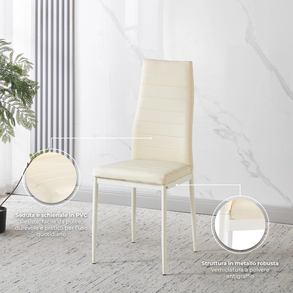 Set Sedie da Pranzo 4 o 6 Pezzi, Sedie Moderne Imbottite per Cucina Soggiorno Sala da Pranzo, Facile Montaggio con Gambe Robuste, Rivestimento in Pelle Sintetica  Beige - 4 Pezzi