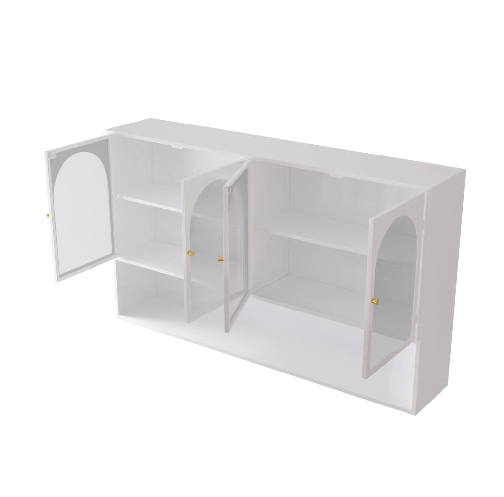 Armadio da Parete con 4 Ante in Vetro Grigio 120x23x70 cm per Cucina, Soggiorno e Bagno, Struttura in Metallo Bianca