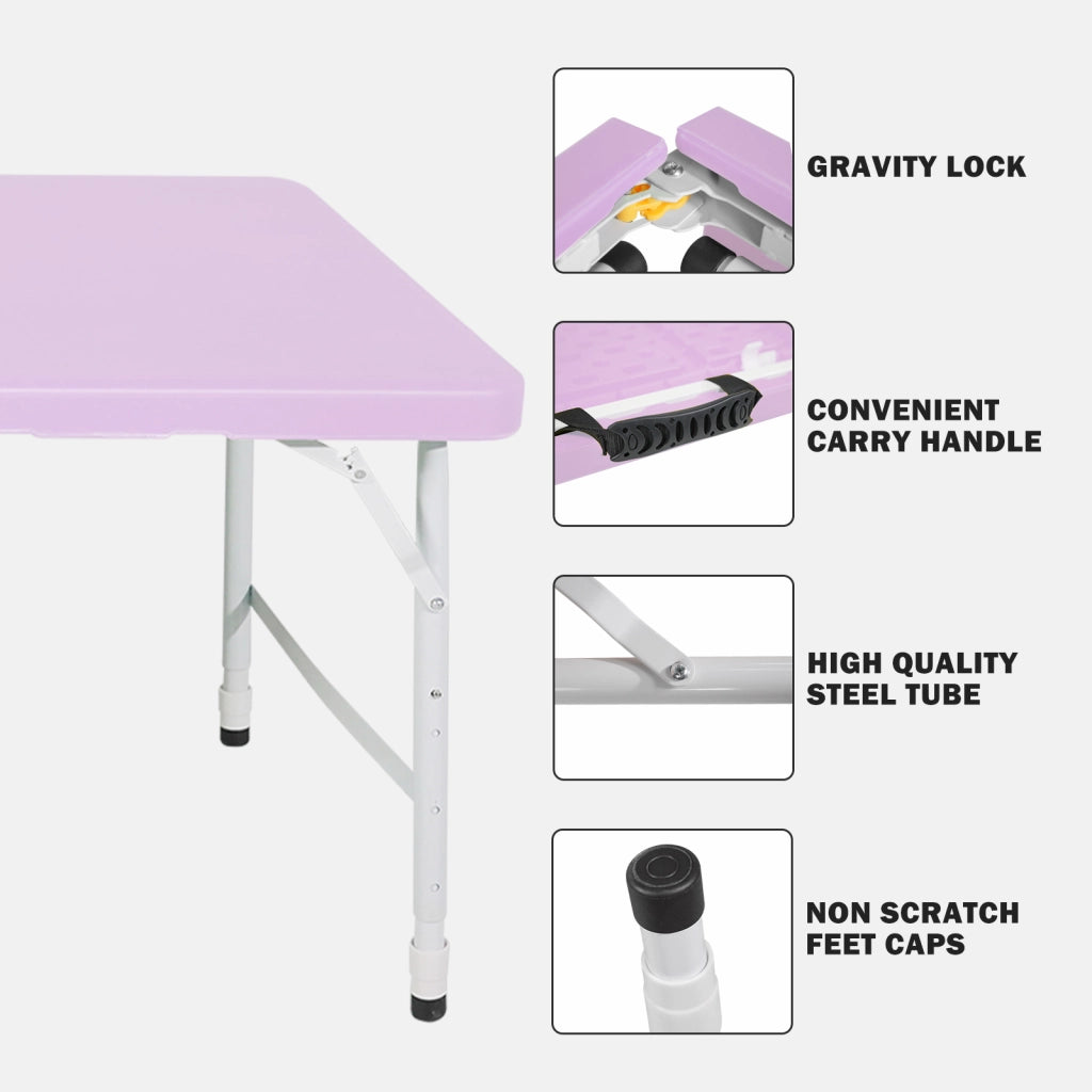 Tavolo pieghevole portatile pesante da 125 cm con maniglia; tavolo pieghevole a altezza regolabile; tavolo pieghevole multifunzionale per feste picnic in campeggio al chiuso/esterno; capacità 135 kg (viola)