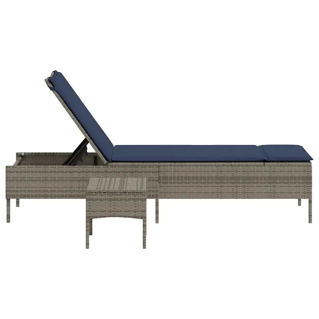 Lettino prendisole con Tavolino e Cuscino in Polyrattan Grigio 4002734