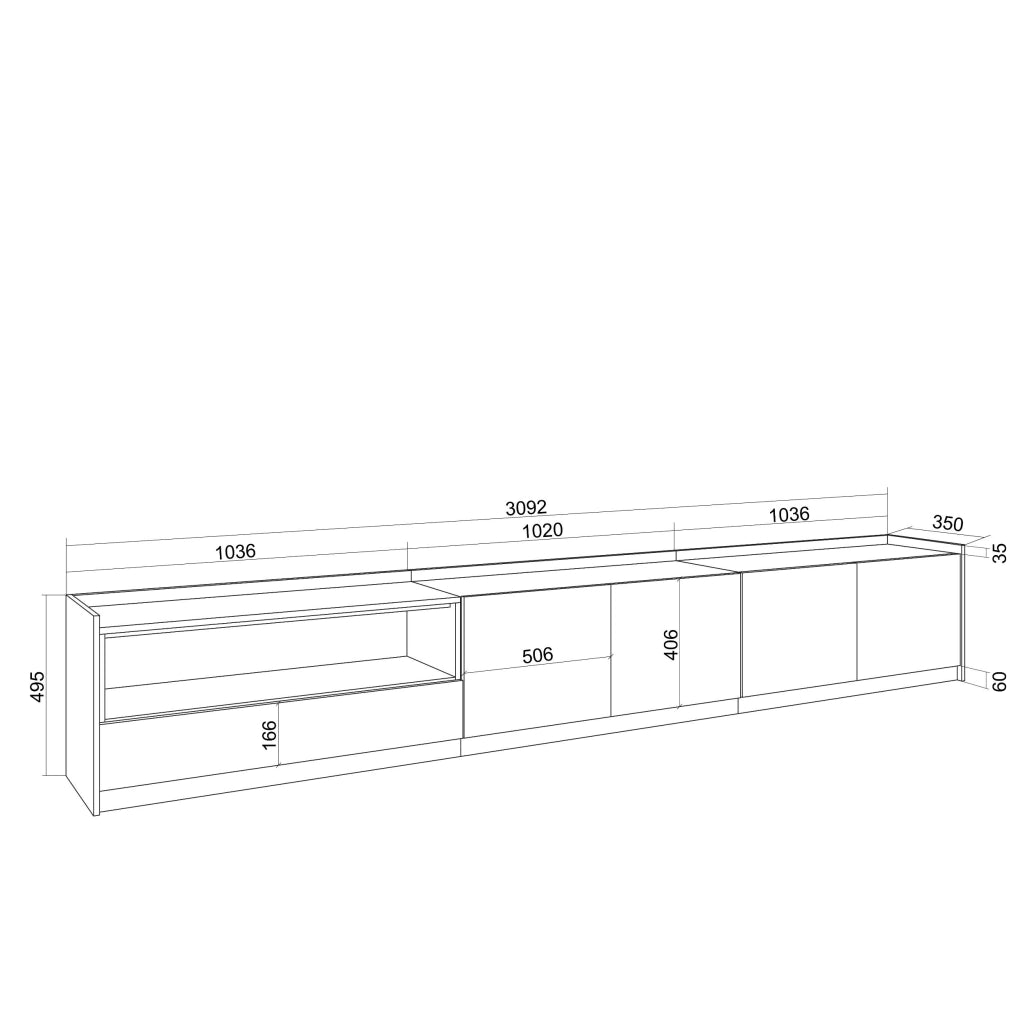 Mobile TV Soggiorno, 310x50x37 cm, Per TV fino a 80", Mobile Soggiorno, Rovere scuro e Nero