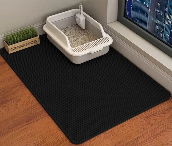 Matrice per gatto - Disegno grande buco - Matrice per gatto acqua resistente e antiscivolo - Materiale EVA - morbido e protettivo per le zampe - lavabile - nero - 60*90CM