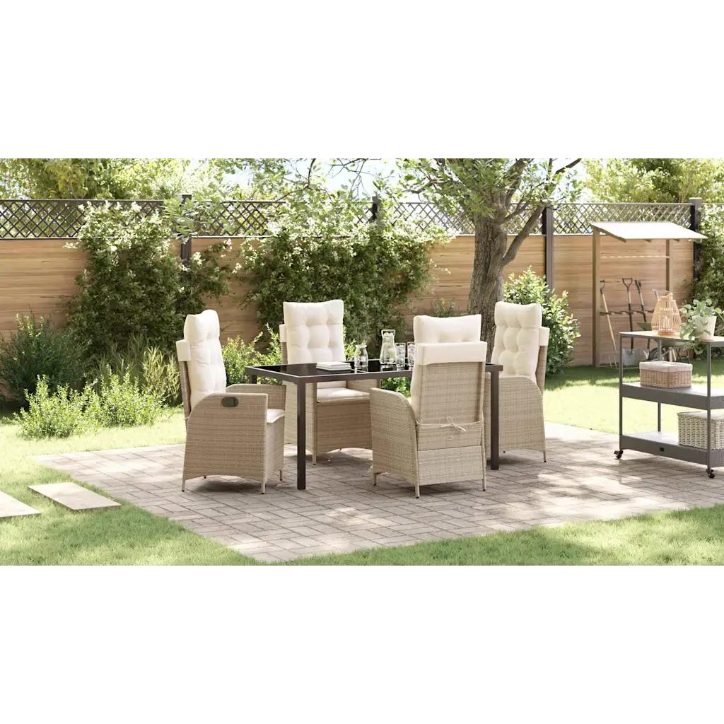 Set da Pranzo per Giardino con cuscino 5 pcs Beige polyrattan