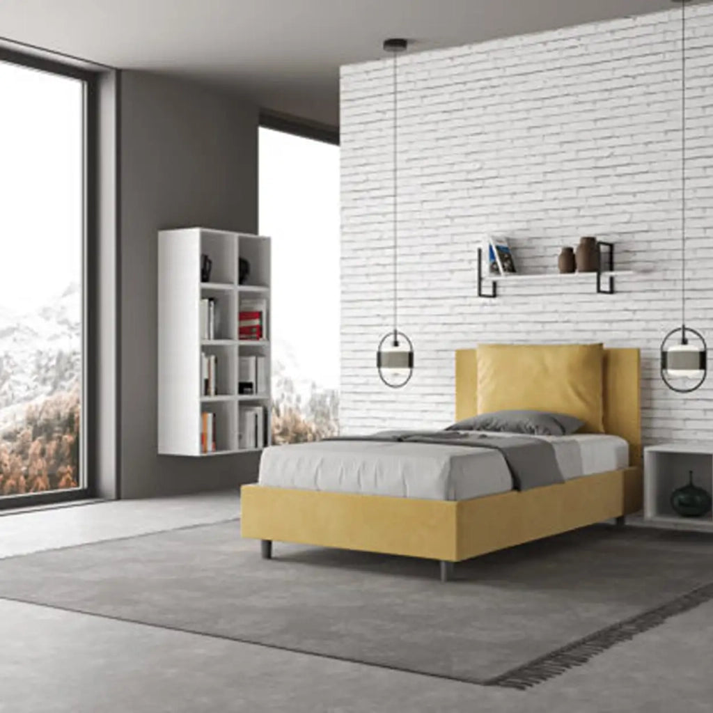 Letto una piazza e mezza senza rete imbottito 120x200 microfibra ocra Antea