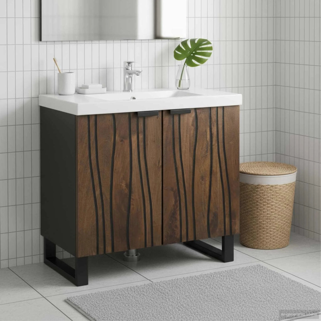 Mobile Lavabo | Armadio per Lavabo da Bagno con porta Noce 62 x 33 x 58 cm
