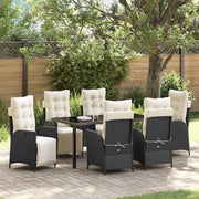 Set da Pranzo per Giardino con cuscino 7 pcs Nero polyrattan
