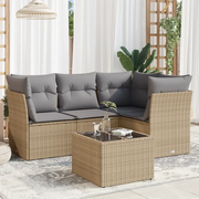 Set Divano da Giardino 5 pz con Cuscini Beige in Polyrattan