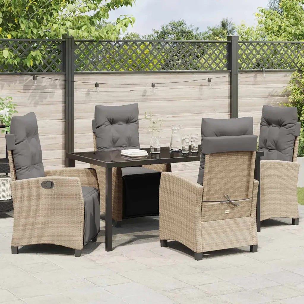 Set da Pranzo per Giardino con cuscino 5 pcs Beige polyrattan