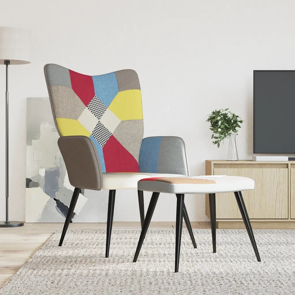 Poltrona Relax con Poggiapiedi in Tessuto Patchwork 328186