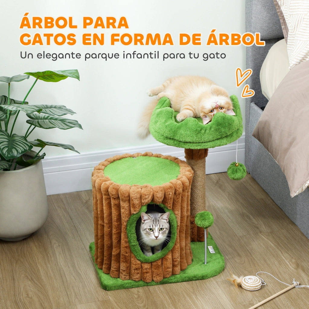 Tiragraffi per Gatti con Casa e Letto ¨C Minimal ¨C Marrone e Verde 53 cm