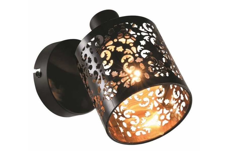 Applique decorativa nera a motivi Kiga 1xE14 40W Reality