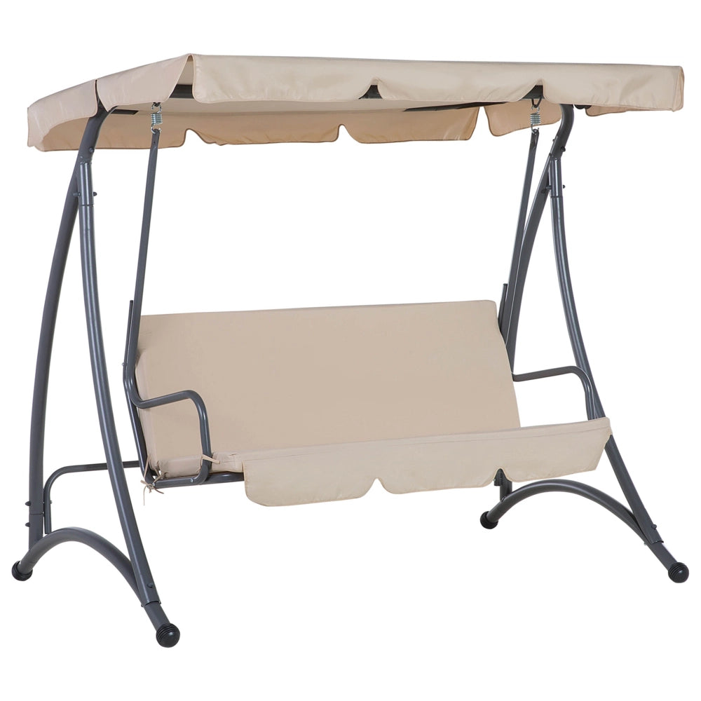 Altalena dondolo in Tessuto colore Beige Struttura In Acciaio 3 Posti con cuscini giardino esterno
