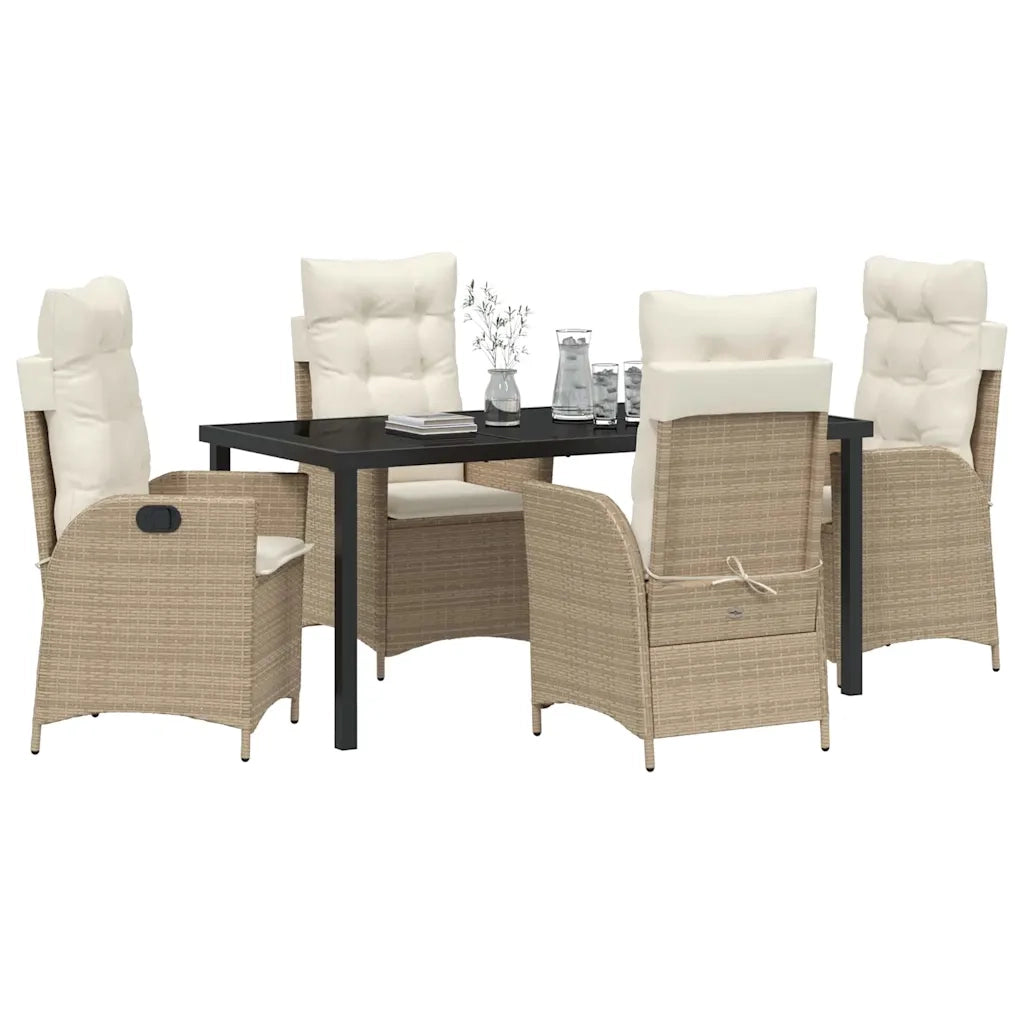 Set da Pranzo per Giardino con cuscino 5 pcs Beige polyrattan