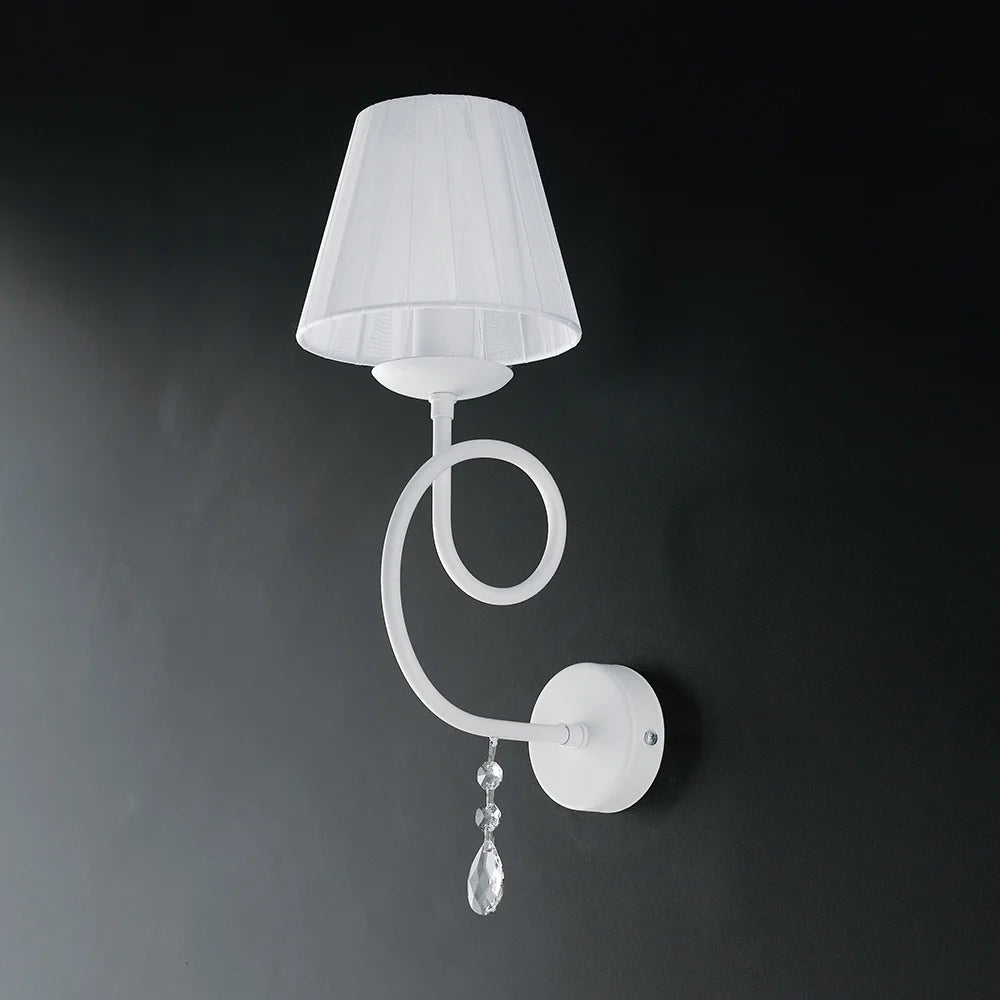 Applique Classico 1 Luce Ferro Bianco E Cristalli Con Paralume Serie Elegant