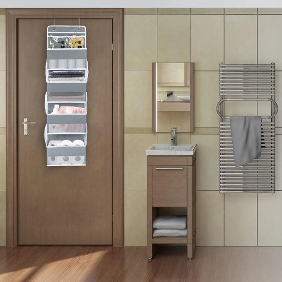 Organizzatore porta con 4 grandi contenitori, 2 piccoli contenitori in PVC, 6 cassettoni per cosmetici, borse per giocattoli (grigio)