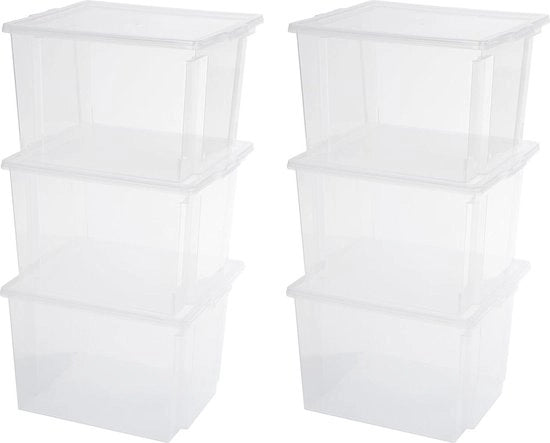 Scatola di archiviazione 30L - Set da 6 - Stivabile - Garage camera da letto soggiorno - Transparente - B42 x D355 x H265 cm box trasparente