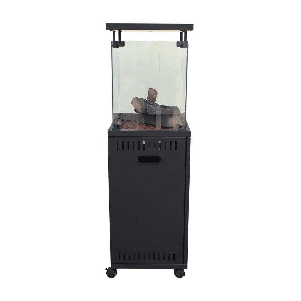 Stufa Patio a gas gpl 11 Kw con accensione piezoelettrica e legnetti decorativi - Riscaldatore da esterno decorativo 42x42x H 140cm - Ideale per bar, ristoranti, strutture