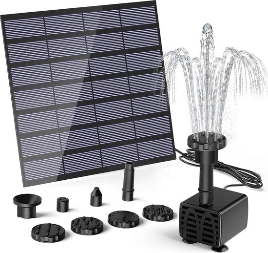 Fontana solare alimentata da energia solare 1,5 W - 2024 Fontana solare aggiornata con 6 stili - Pompaggio solare per laghetti per uccelli e pesci - Fontana galleggiante solare per laghetti per uccelli e pesci
