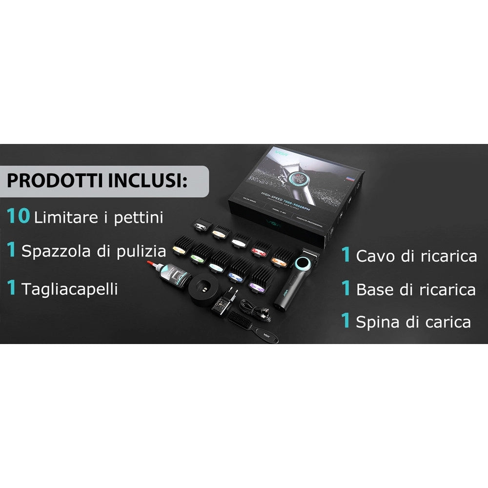 Trade Shop - Tagliacapelli Professionale Da Uomo Senza Fili Per Barbieri Display A Led V-001 -