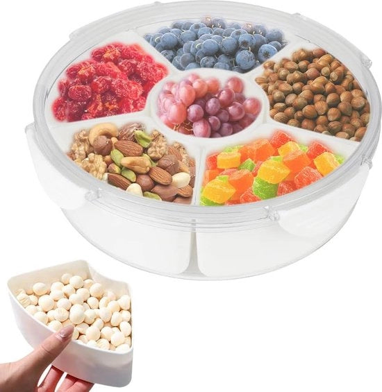 Piatto da servizio diviso con coperchio - 6 contenitori - impermeabile - piatti da servizio divisi rimovibili - snack box - contenitore per conservazione - hot pot - tavola da servizio - snack - frutta vegana