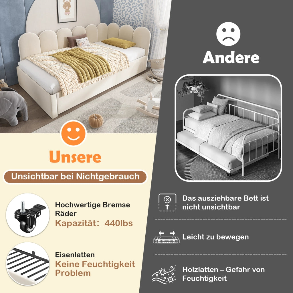 Daybed singolo – 90x200 cm – estraibile 90x190 rete – velluto beige