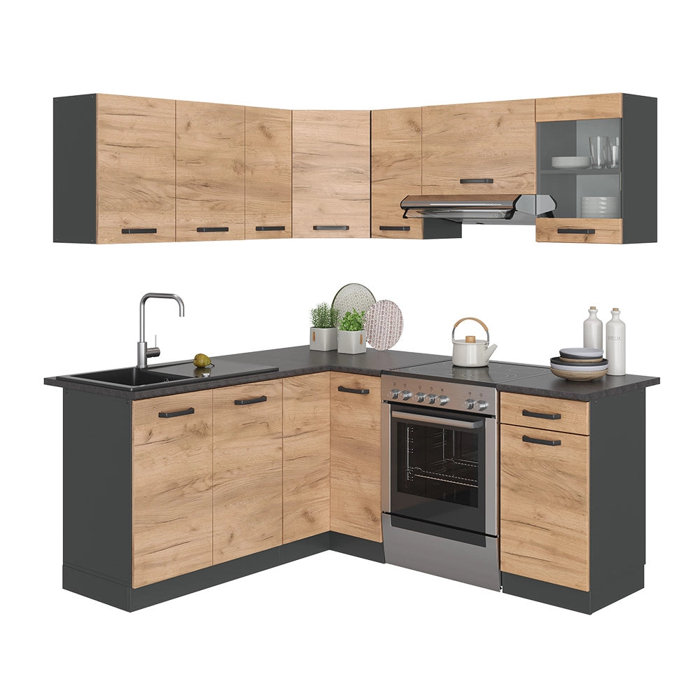 Cucina ad angolo R-Line Rovere dorato/Antracite 187 x 167 cm, AP Antracite Vicco
