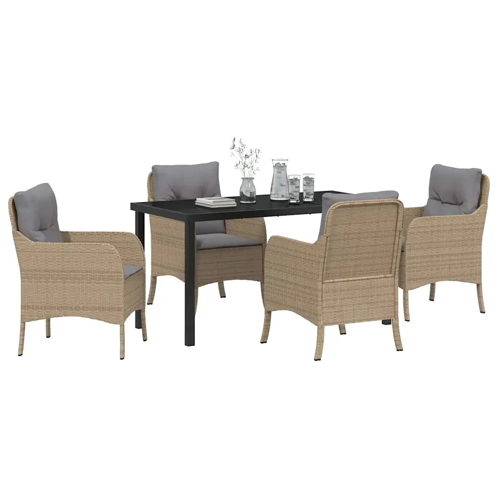 Set da Pranzo per Giardino con cuscino 5 pcs Beige polyrattan
