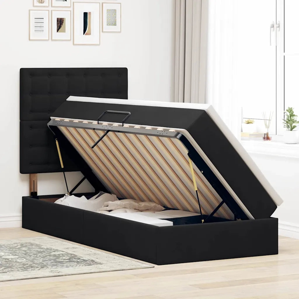 Letto con contenitore e LED con led Nero 100 x 200 cm Velluto