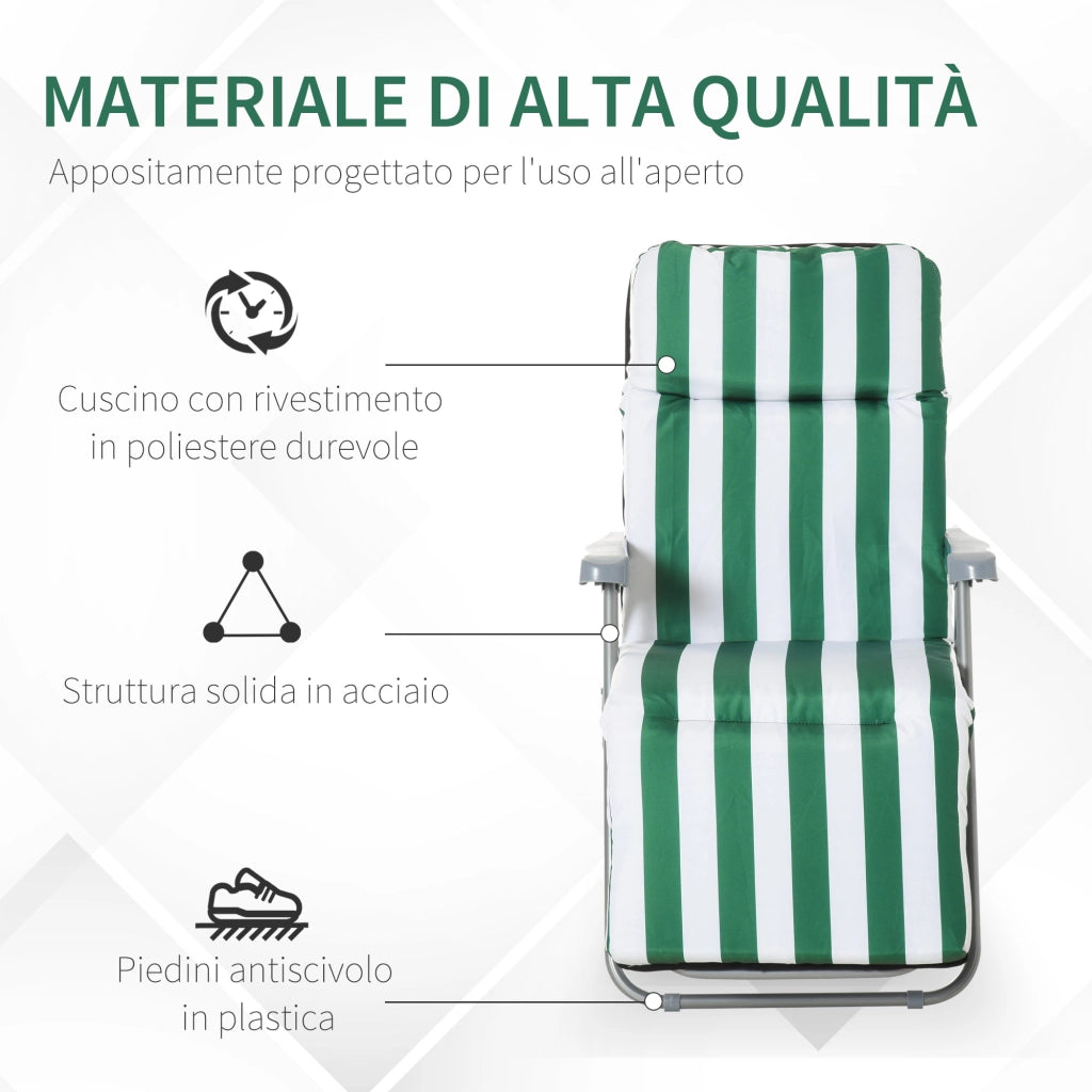 Sdraio da Giardino Pieghevole 2 Pezzi ¨C Minimal ¨C Verde e Bianco con Cuscino