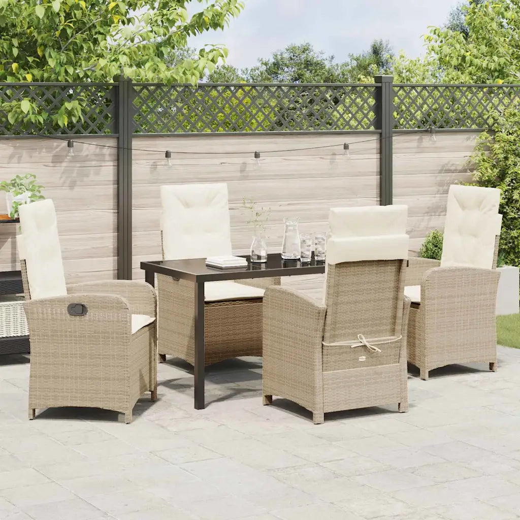 Set da Pranzo per Giardino con cuscino 5 pcs Beige polyrattan