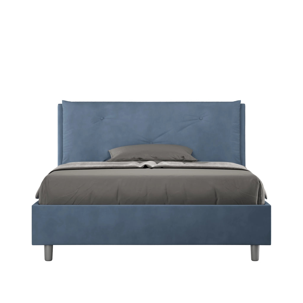 Letto Matrimoniale Francese 140x200 cm con Rete Imbottito in Microfibra Appia Large Blu
