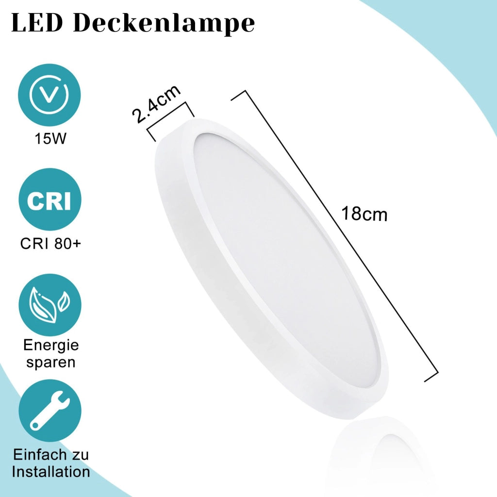 ZMH Lampada da soffitto LED piano 18cm 15W bianco 6000K moderna per cucina corridoio camera letto