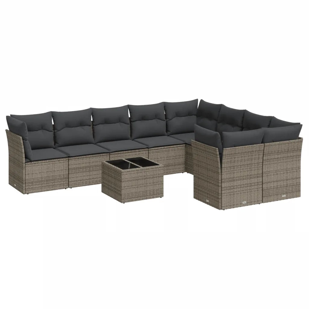 Set Divano da Giardino 10 pz con Cuscini Grigio in Polyrattan 3218180