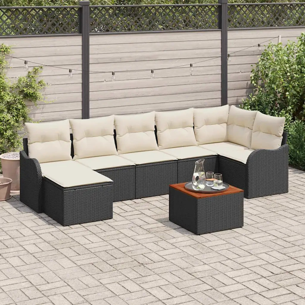 Set Divano da Giardino con cuscino 8 pcs Nero polyrattan