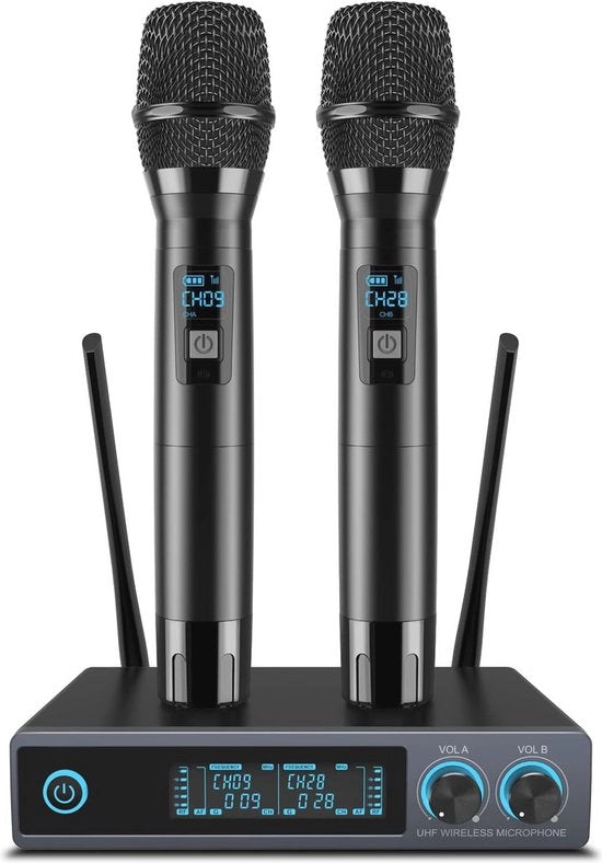 Set di Microfoni a Mano con Microfono Wireless - 300m di Raggio per Karaoke e Eventi