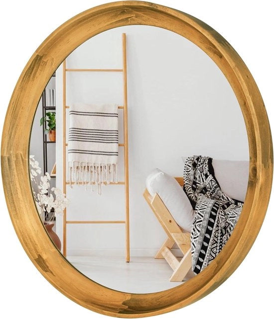 Specchio da parete in legno rotondo decorativo - 35cm - marrone