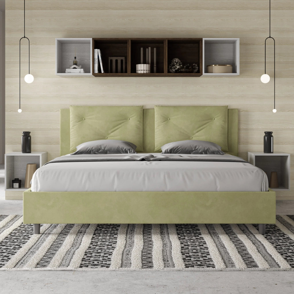 BS COM Letto matrimoniale king size contenitore imbottito 170x190 microfibra tè verde
